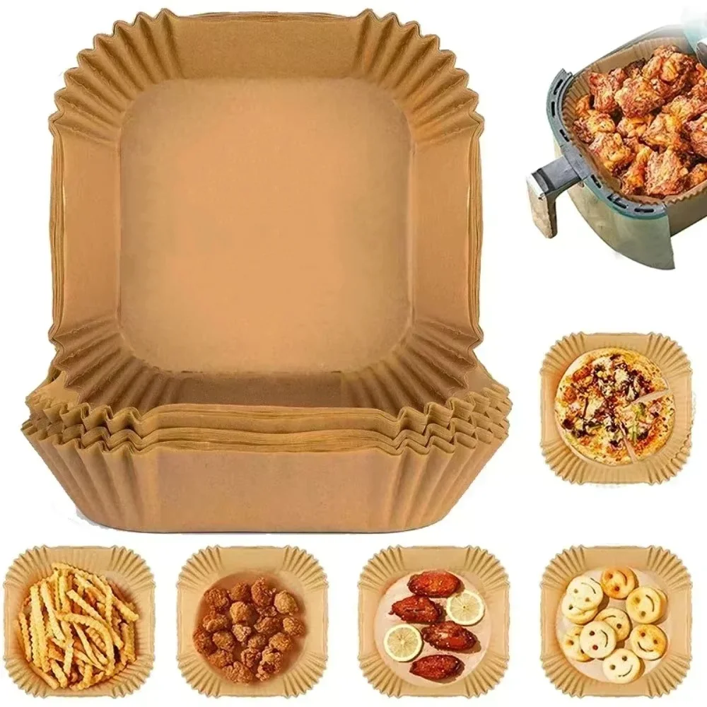 Commercial Kitchen Pots And Pans - 50/100 個エアフライヤー特殊紙トレイ家庭用高温耐性油吸収紙パッド正方形ベーキングペーパーキッチン