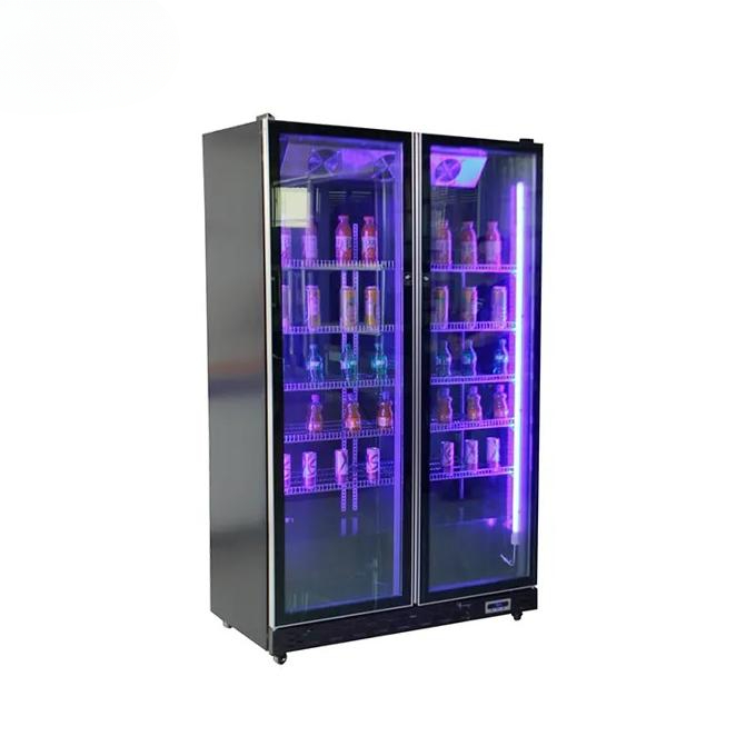 Commercial Kitchen Zones - 業務用直立型冷蔵庫、ガラス製冷凍庫付き両開きワインキャビネット、LEDライトディスプレイ付き飲料クーラー（バー・キッチン用）