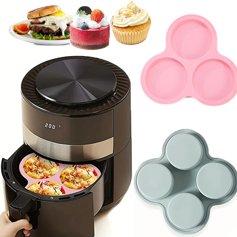 Commercial Kitchen Pots And Pans - 再利用可能なシリコンエアフライヤーエッグ型 3/4 キャビティ ノンスティックカップケーキ型 ベーキング丸型型 ノンスティックマフィンハンバーガーパン