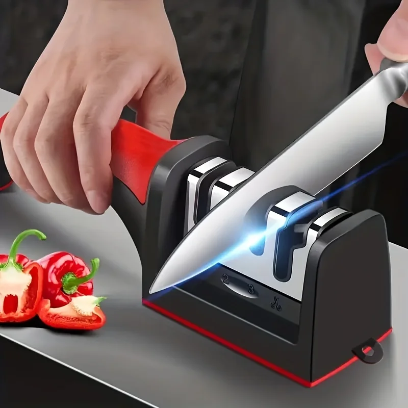 Commercial Kitchen Knives - プレミアム4段階ナイフ＆ハサミ研ぎ器、プロ仕様手動刃研ぎシステム、安全で使いやすいキッチンガジェット