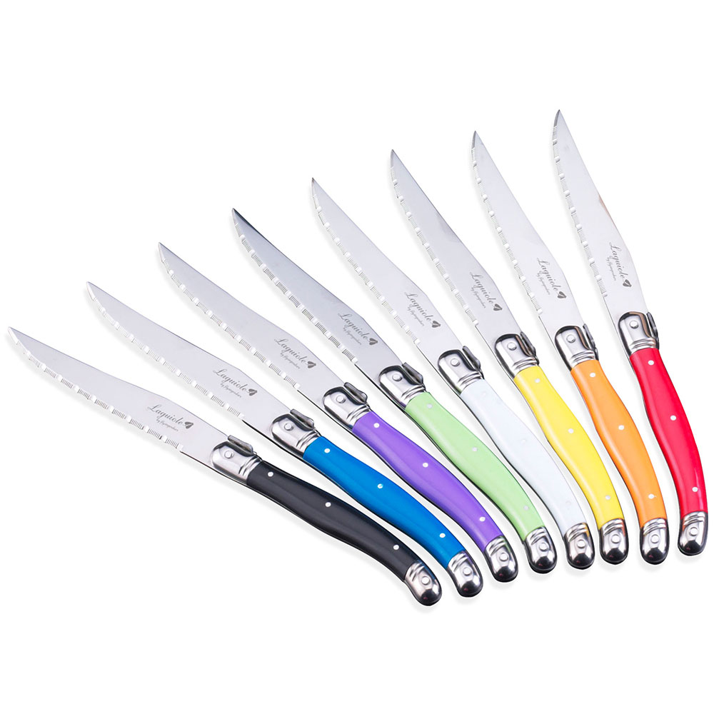 Commercial Kitchen Knives - 6～8本入り ステンレス製ステーキナイフセット ラギオールステーキナイフ カラフルホワイトテーブルディナーナイフ カラフルクリスマスカトラリー ブラック