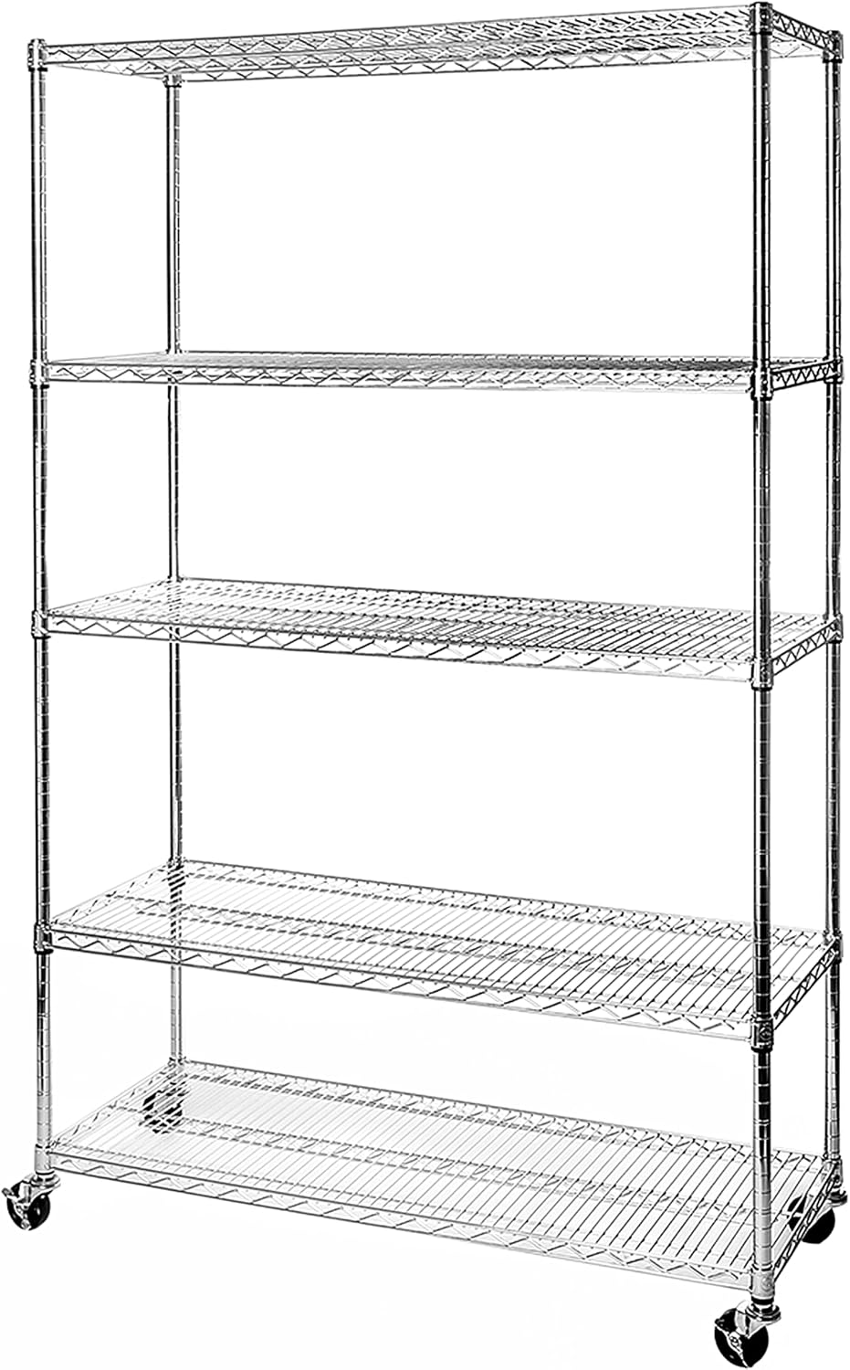 Commercial Kitchen Rack - 業務用5段スチールワイヤー収納ラック、頑丈な棚オーガナイザー（ガレージ、倉庫、キッチン用）、調整可能なユーティリティディスプレイスタンド、亜鉛メッキ仕上げ