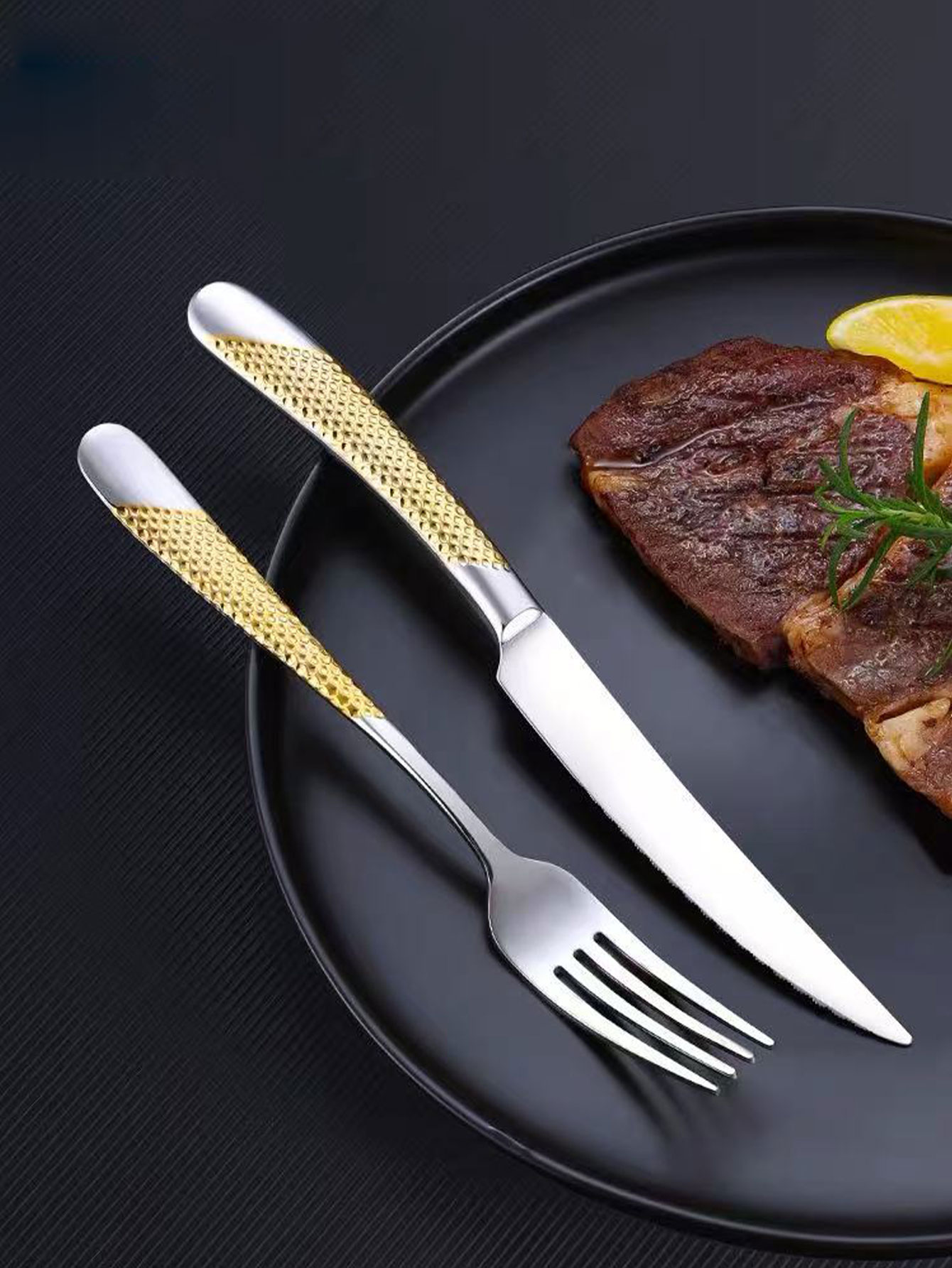 Commercial Kitchen Knives - ステーキナイフとフォーク カトラリー 洋食セット 2点フルセット 高級ステーキカット ステンレス製ナイフ、フォーク、スプーン