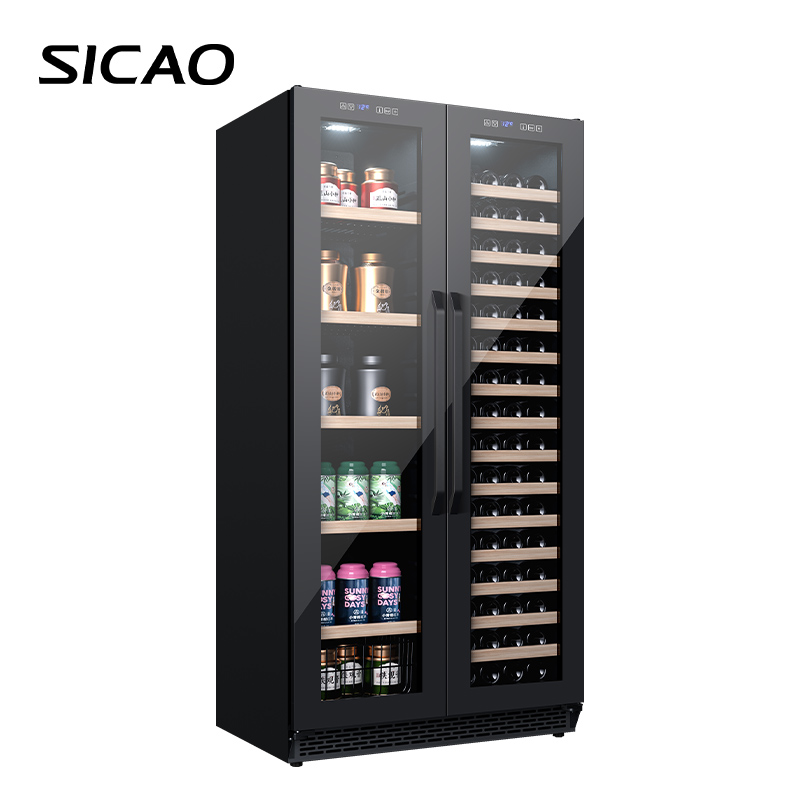 Commercial Kitchen Zones - 192本収納 商業用ワインクーラー冷蔵庫 ダブルドア ファン冷却式飲料冷蔵庫 レストラン ホテル