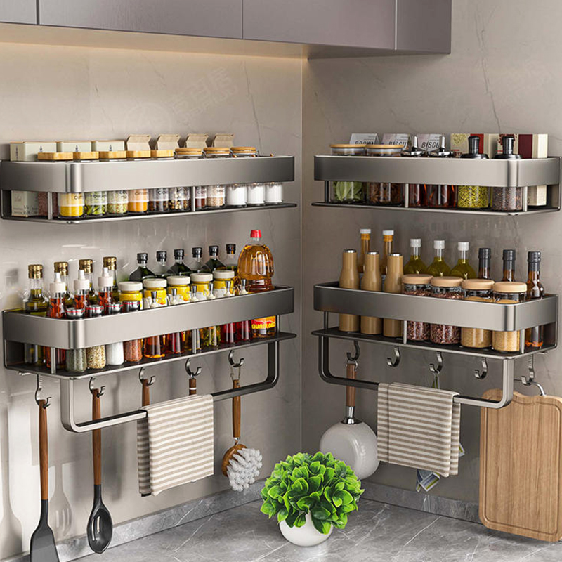 Commercial Kitchen Rack - アルミ製キッチンラック キッチン棚 トイレ収納 穴あけ不要 吊り下げラック バスルームオーガナイザー