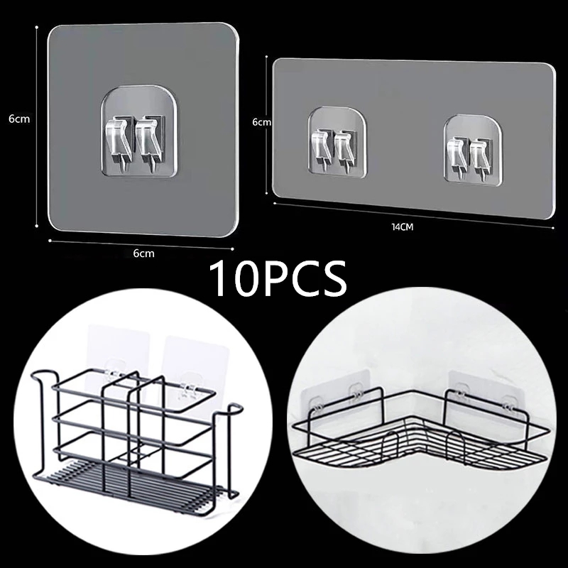 Commercial Kitchen Rack - 透明フック用ウォール収納ラック,ハンギングアクセサリー,強力な粘着キャップ,キッチンとバスルーム用,10個