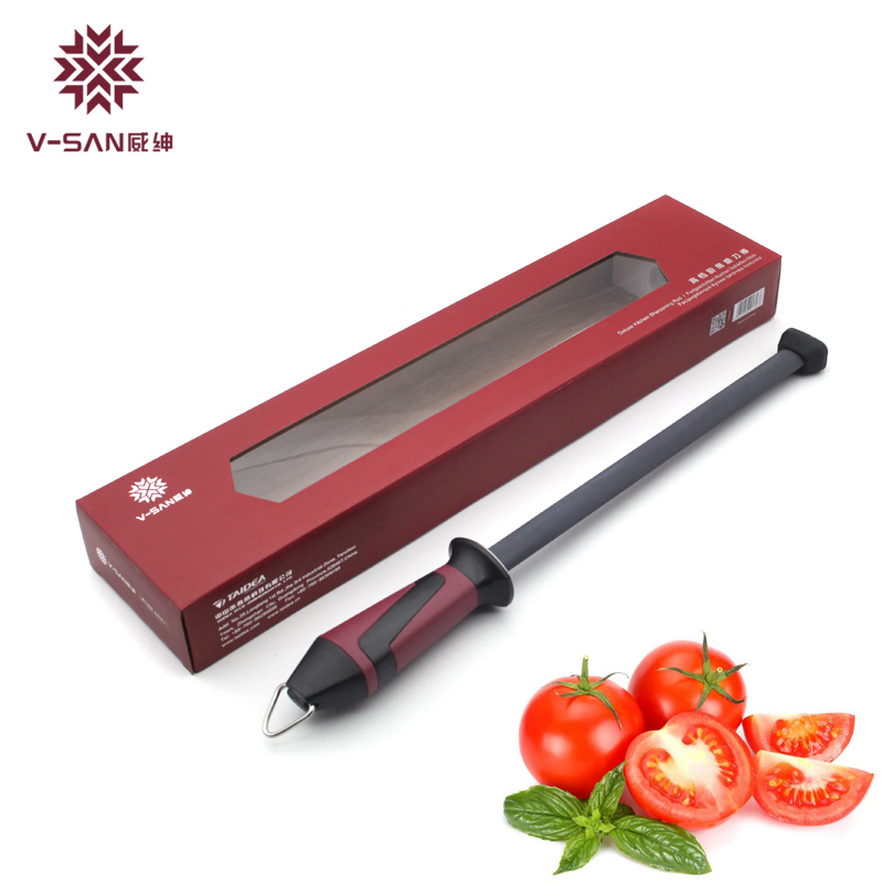 Commercial Kitchen Knives - V-SANプロフェッショナルキッチンナイフシャープナーロッド、快適なハンドル付きセラミック高性能研磨ツール -TV1703 Musats