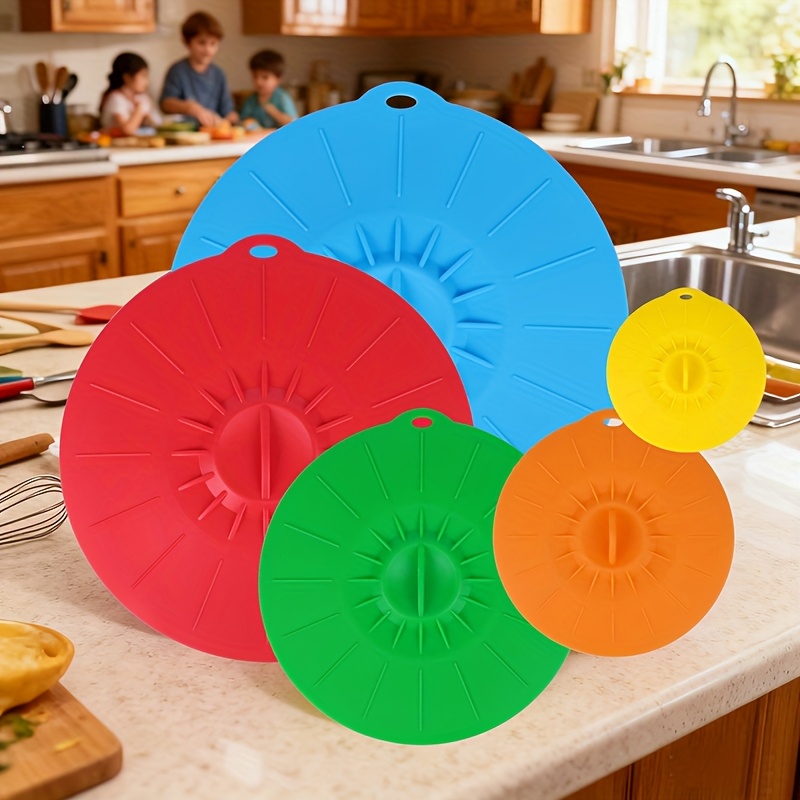 Commercial Kitchen Pots And Pans - 5ピースシリコン蓋、耐熱電子レンジ用防滴蓋、シリコン鍋蓋、カップ蓋、食品保存用再利用可能なシリコン吸着蓋、ボウル、カップ、フライパン、プレート、鍋、スキレット、ストーブ、オーブン、冷蔵庫に適しています。