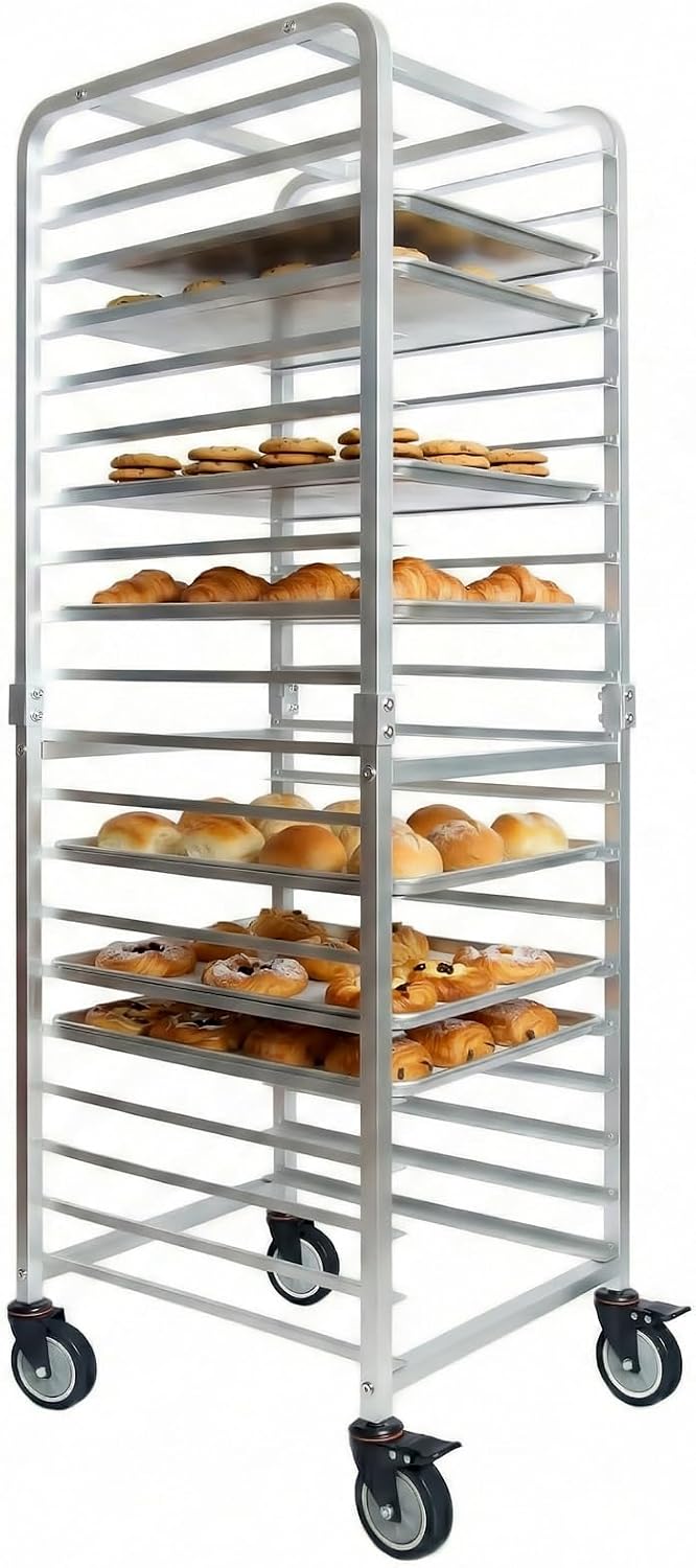 Commercial Kitchen Rack - 業務用20段ステンレス製シートパンラック（車輪付き）、移動式ベーカリー冷却カート、高速パンラック、頑丈な収納オーガナイザー（レストランキッチン用、シルバー）