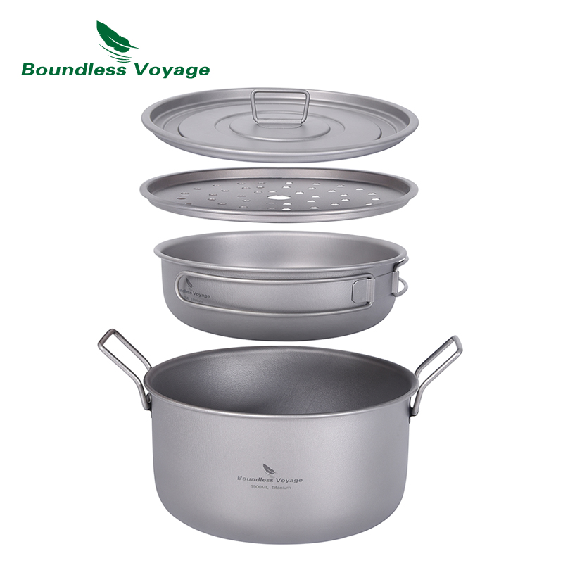 Commercial Kitchen Pots And Pans - 無限の航海-多機能調理鍋、チタン蒸し器、スープ鍋、蓋付きフライパンセット、屋外混乱キット、キャンプ、ti2057c