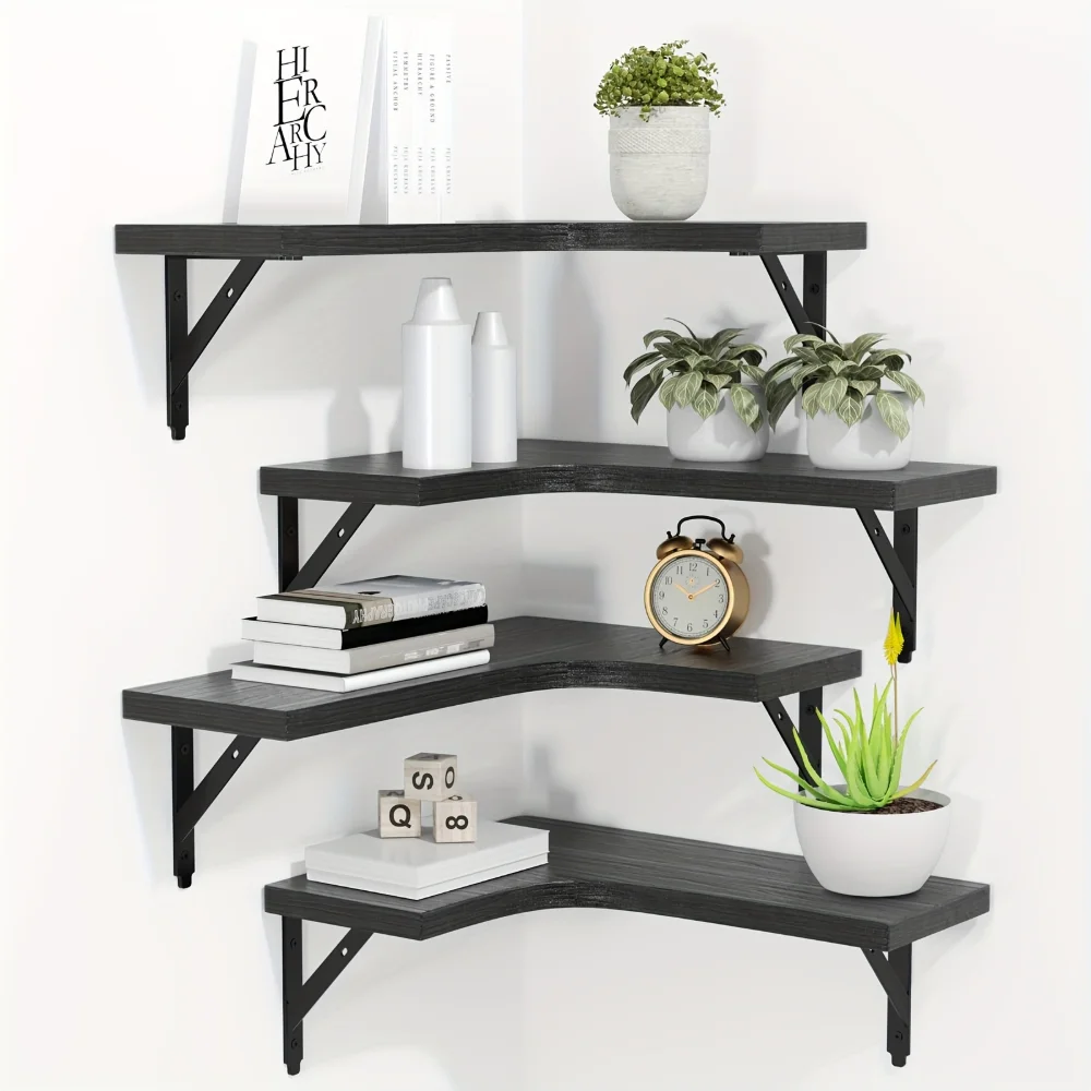 天然木目調フローティングシェルフ 壁掛けコーナー収納 モダン - Commercial Kitchen Rack のレビューと価格