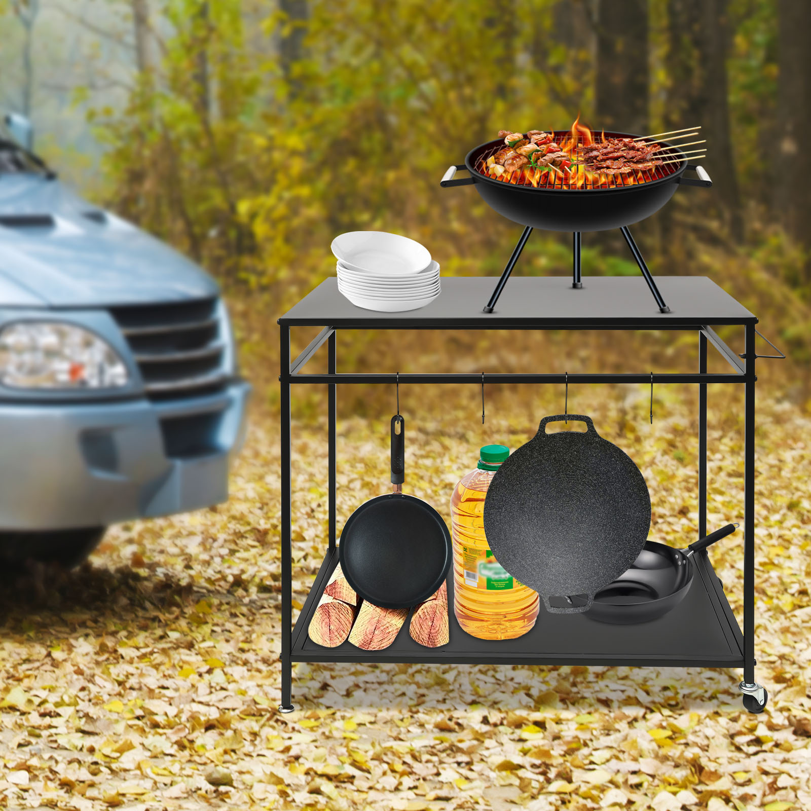 二段式移動式調理台、屋外ダイニングカート、収納とスパイスラッ - Commercial Kitchen Rack のレビューと価格