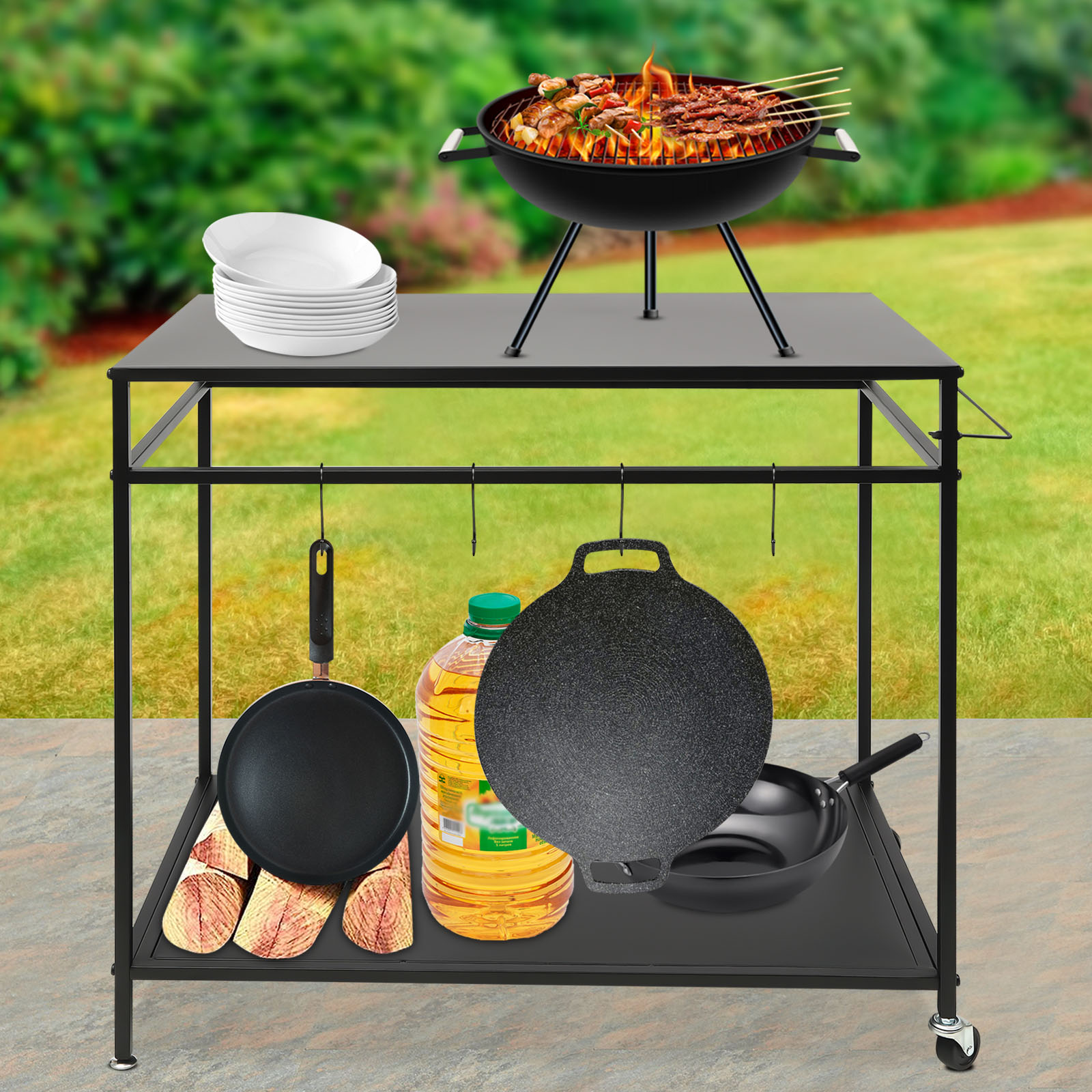 二段式移動式調理台、屋外ダイニングカート、収納とスパイスラッ - Commercial Kitchen Rack のレビューと価格
