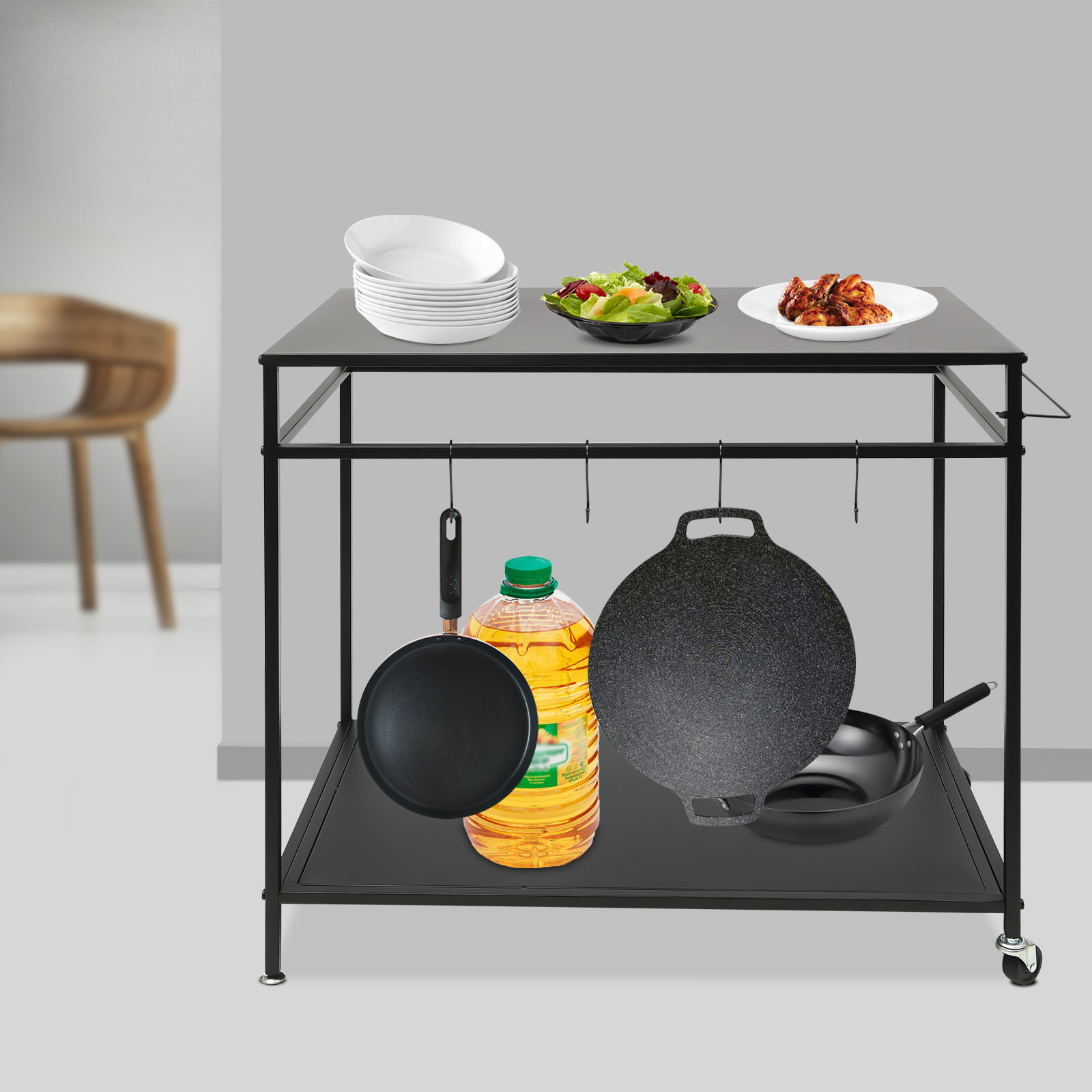 二段式移動式調理台、屋外ダイニングカート、収納とスパイスラッ - Commercial Kitchen Rack のレビューと価格