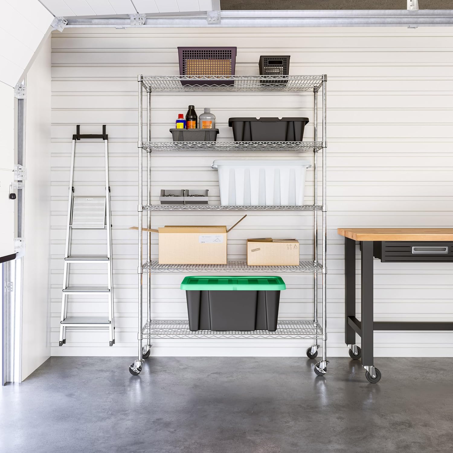 業務用5段スチールワイヤー収納ラック、頑丈な棚オーガナイザー - Commercial Kitchen Rack のレビューと価格