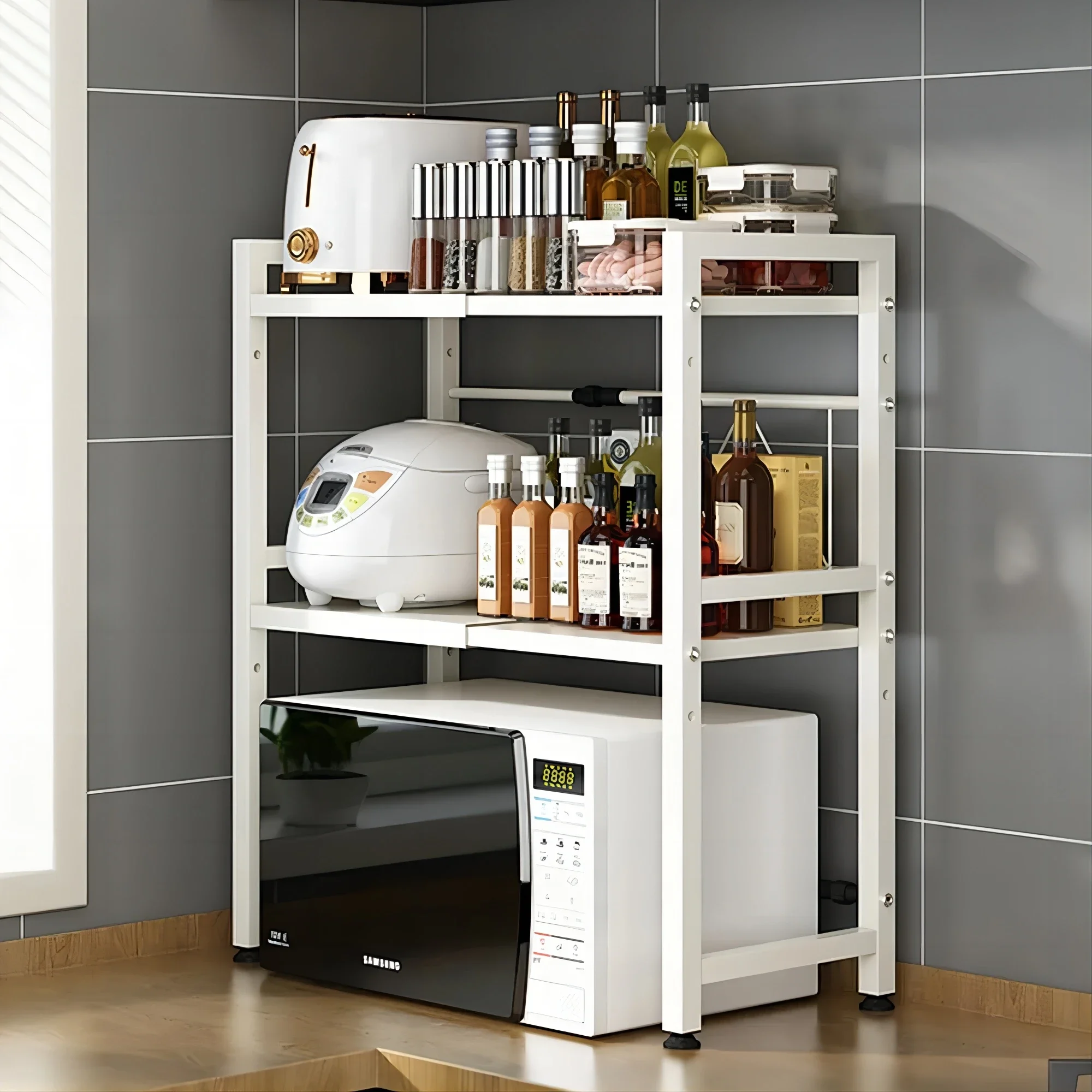 拡張可能な電子レンジ棚オーブン収納ラックキッチンカウンタート - Commercial Kitchen Rack のレビューと価格