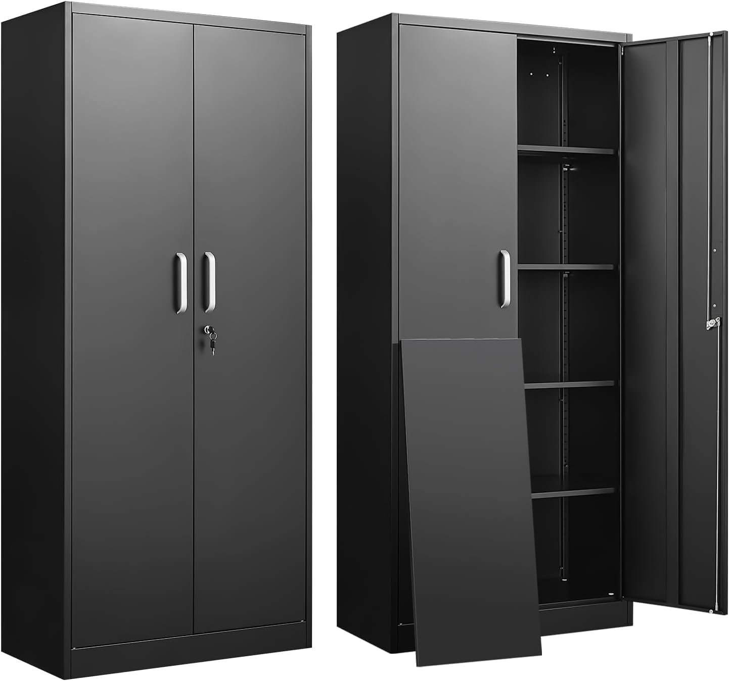 調節可能な棚付き金属製収納キャビネット ドアと棚付きの黒いガ - Commercial Kitchen Rack のレビューと価格