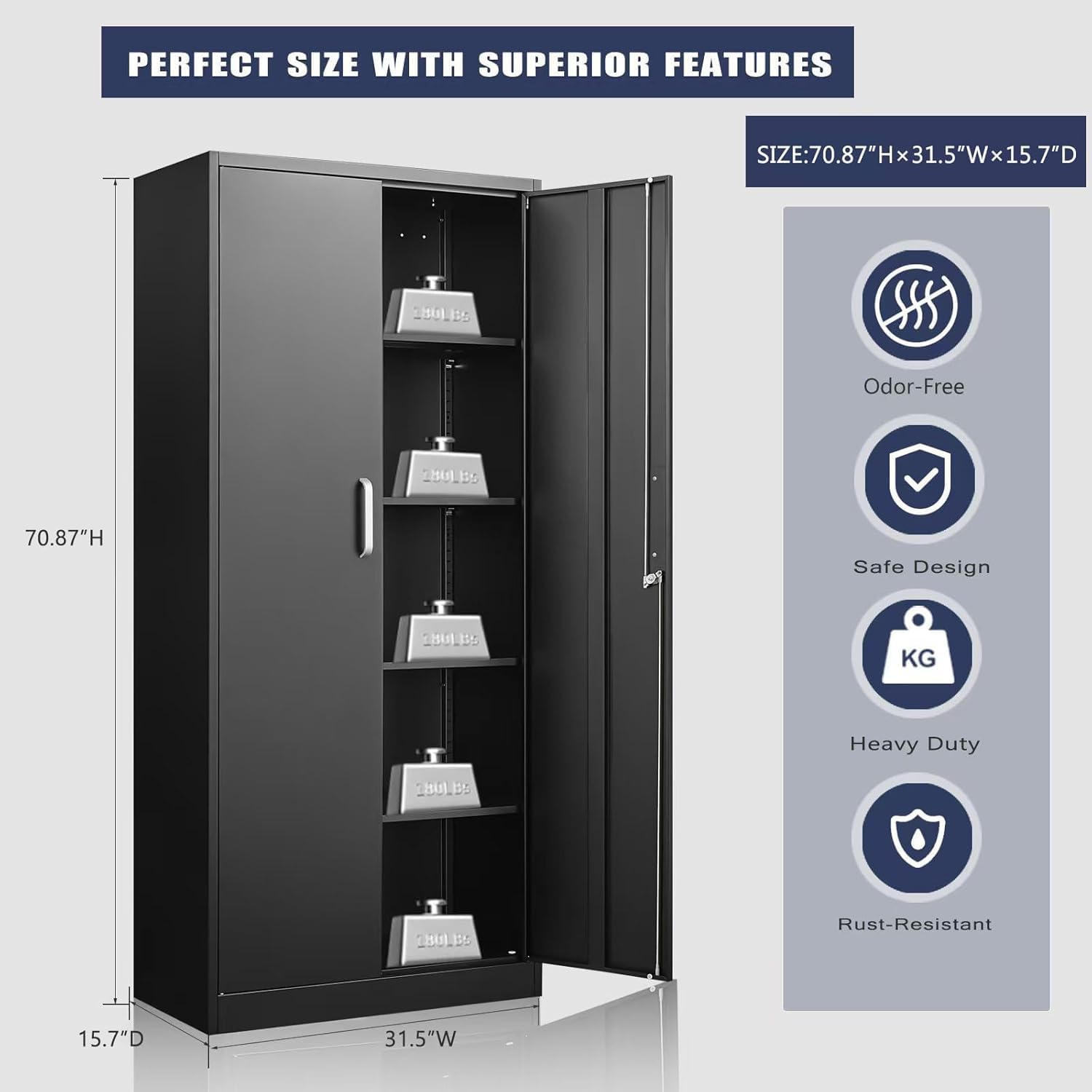 調節可能な棚付き金属製収納キャビネット ドアと棚付きの黒いガ - Commercial Kitchen Rack のレビューと価格