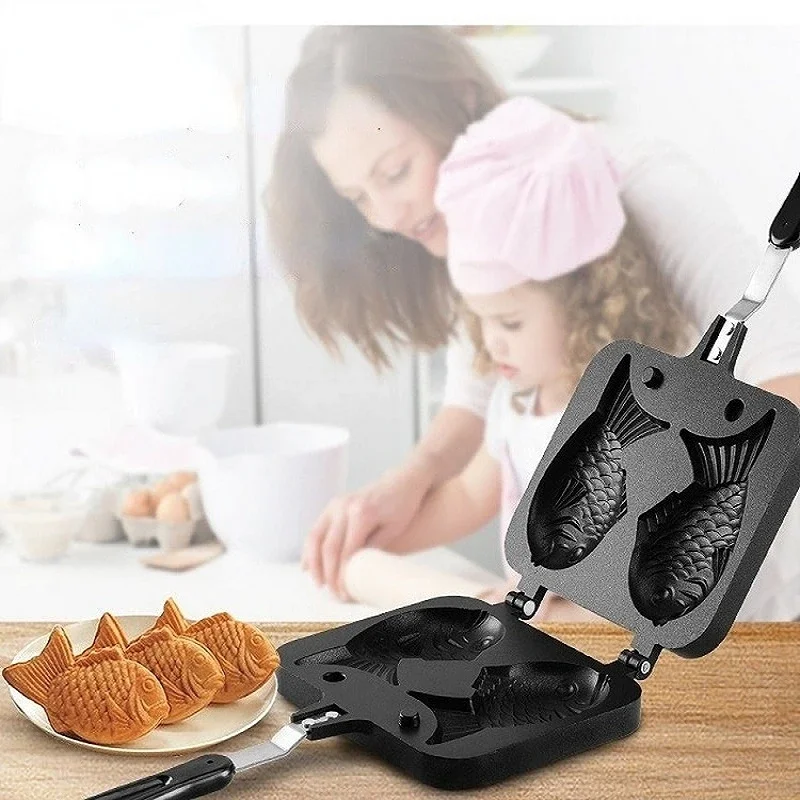 キッチン日本のたい焼きダブル魚の形のホットデザートワッフルケ - Commercial Kitchen Pots And Pans のレビューと価格