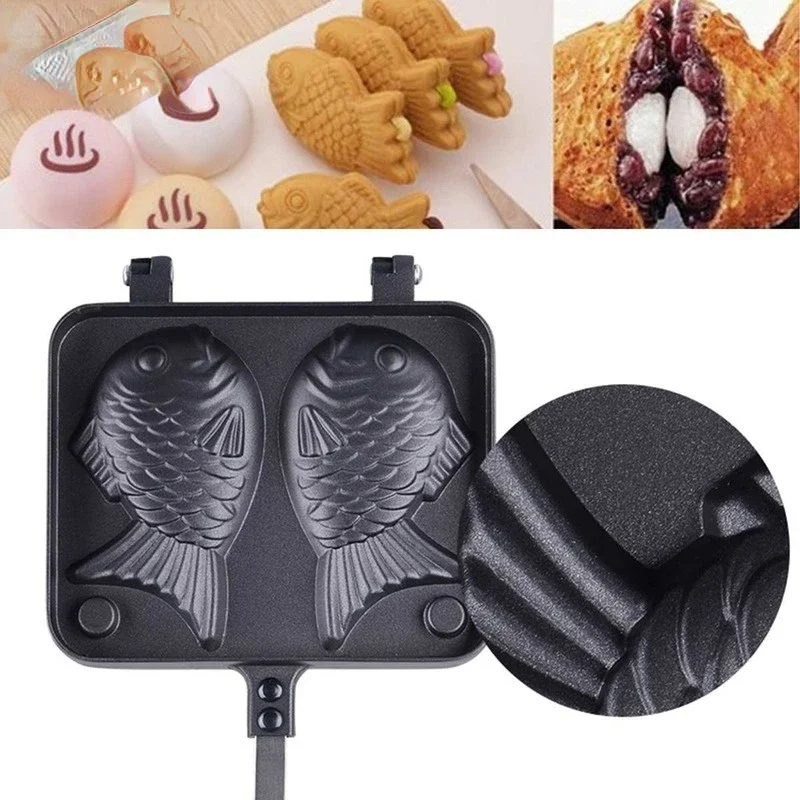 キッチン日本のたい焼きダブル魚の形のホットデザートワッフルケ - Commercial Kitchen Pots And Pans のレビューと価格